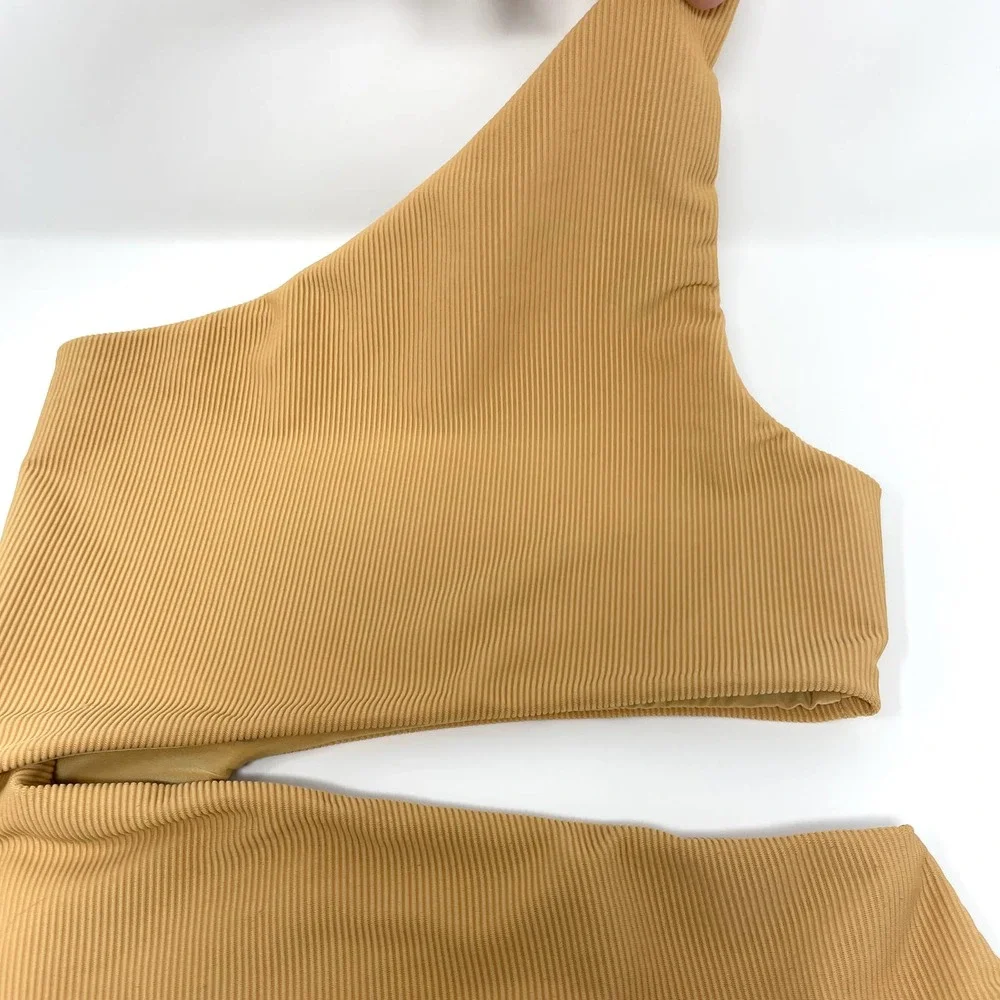 Beach Riot Celine Ribbed One Piece Bathing Suit In Golden Sands Small New - Picture 4 of 11